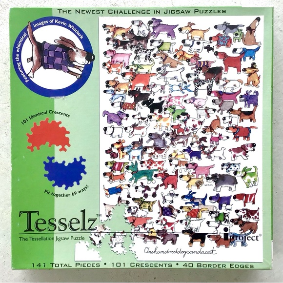 Vintage 1998 Tesselz Puzzle COMPLETE 141 Pieces One Hundred Dogs and a Cat - Picture 1 of 10